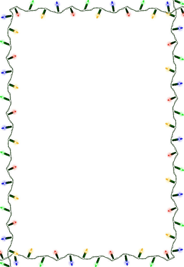 Festive multicolored Christmas lights border framing a black background, ideal for holiday designs and seasonal decorations.