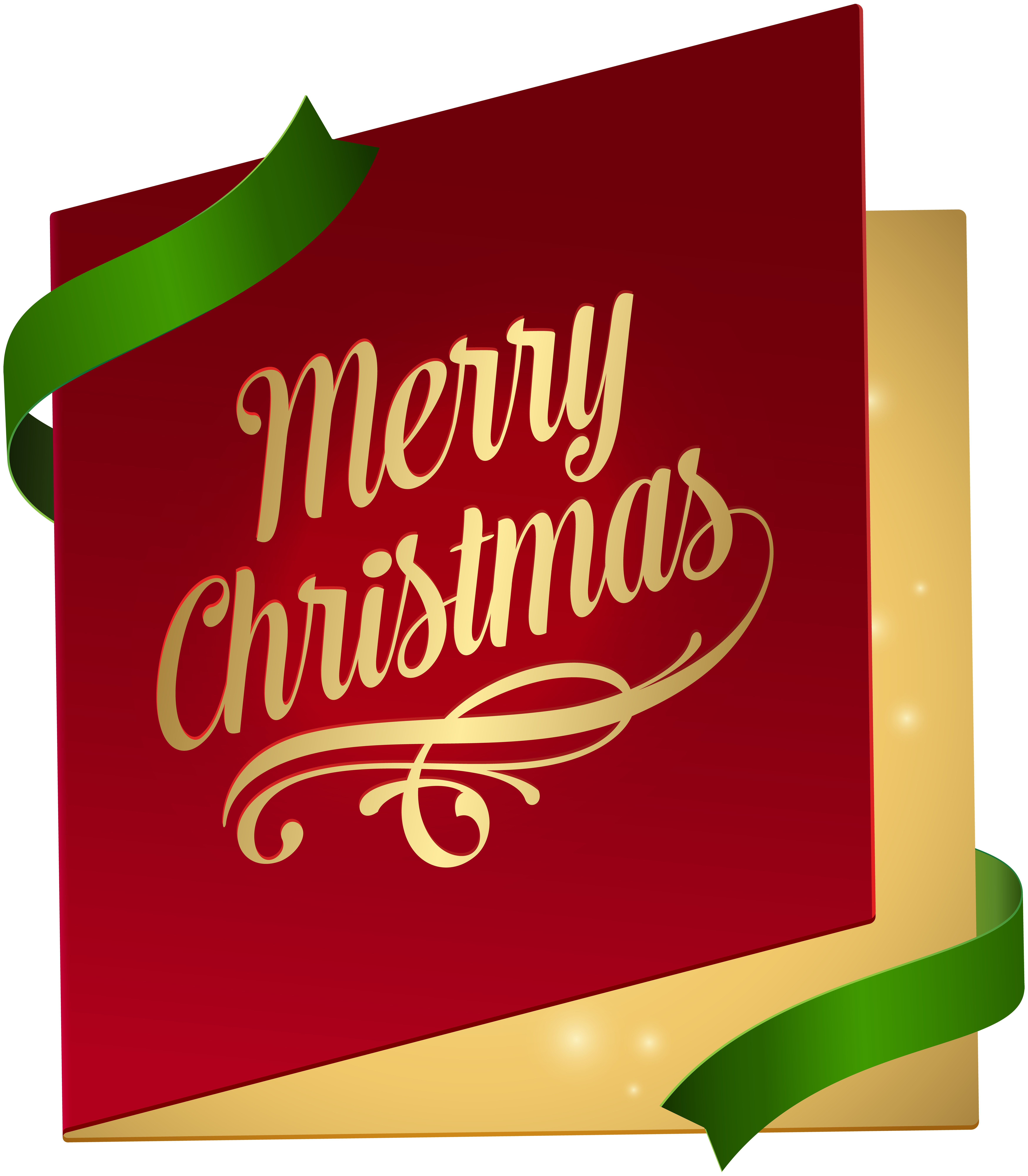 Festive red gift box with gold "Merry Christmas" script and green ribbon.