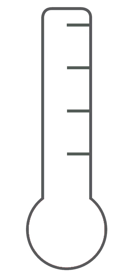 Simple line drawing of a classic mercury-style thermometer with four tick marks on the right side.