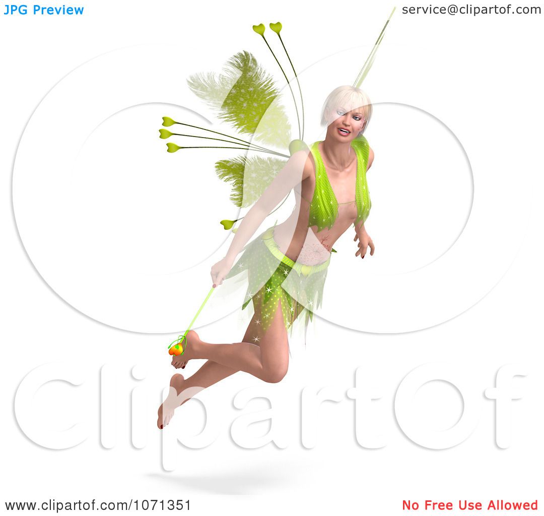 A green-winged fairy with blonde hair flies mid-air, holding a glowing wand and wearing a leafy green outfit.