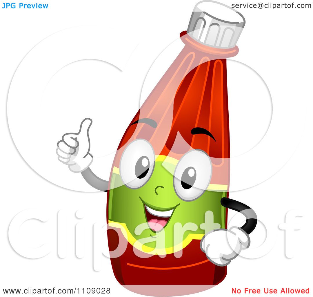 Cheerful cartoon ketchup bottle mascot giving a thumbs-up with expressive eyes and smile.