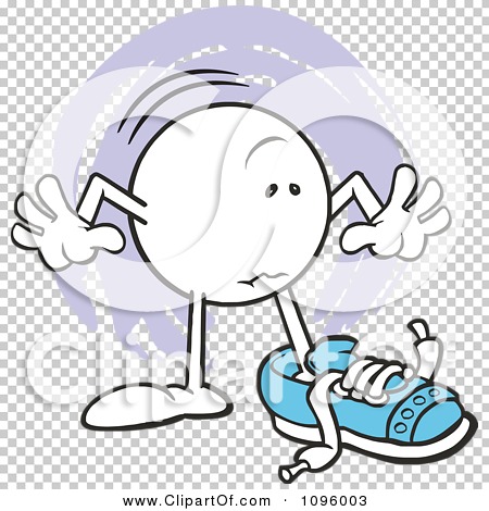 Cartoon white circle character with arms, legs, and a blue sneaker, looking confused or frustrated against a checkered background.