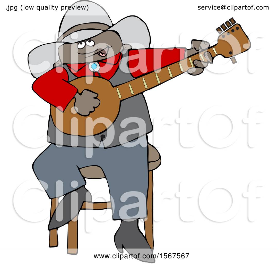 Cowboy Banjo Player Clip Art - Fun Country Music Illustration