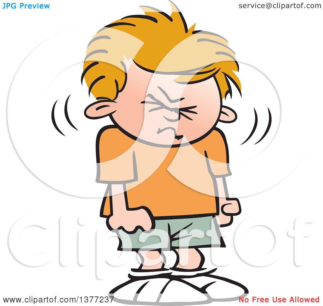 Boy Feeling Pain or Discomfort - Clipart Illustration