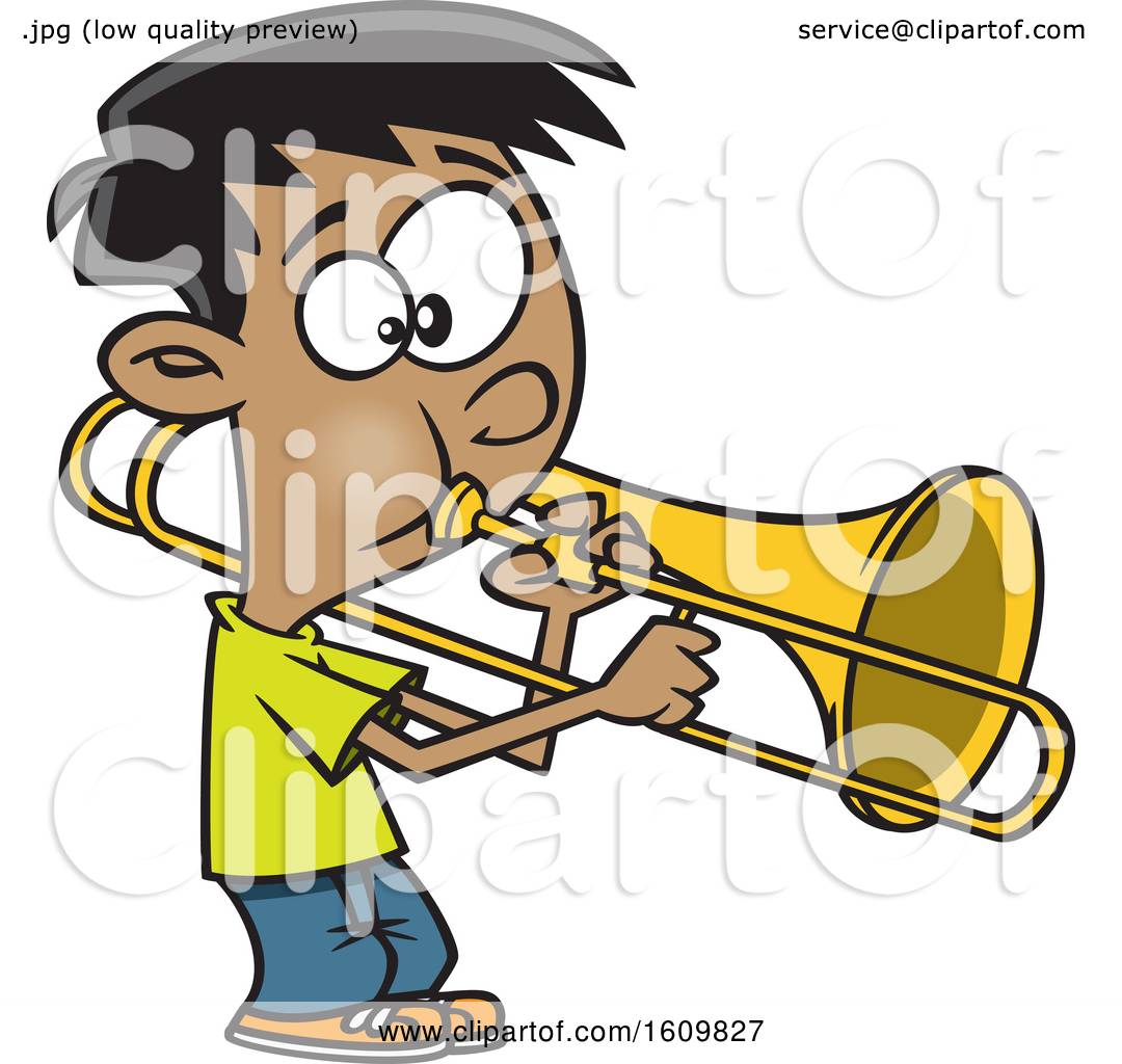 Boy Playing Trombone - Fun Music Education Clipart