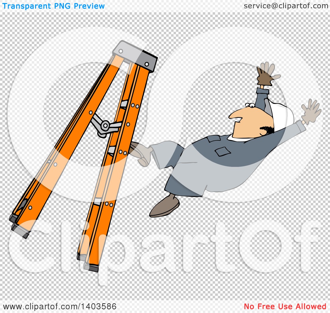 Cartoon man falling off an orange ladder with arms flailing in mid-air.