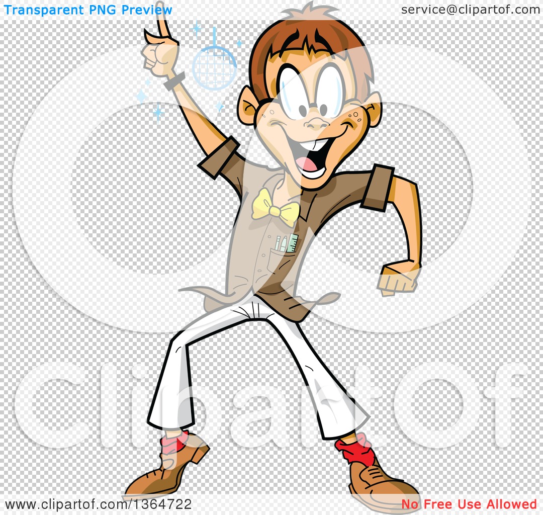 Cartoon monkey dancing joyfully in 70s-style outfit with disco ball and sparkles.
