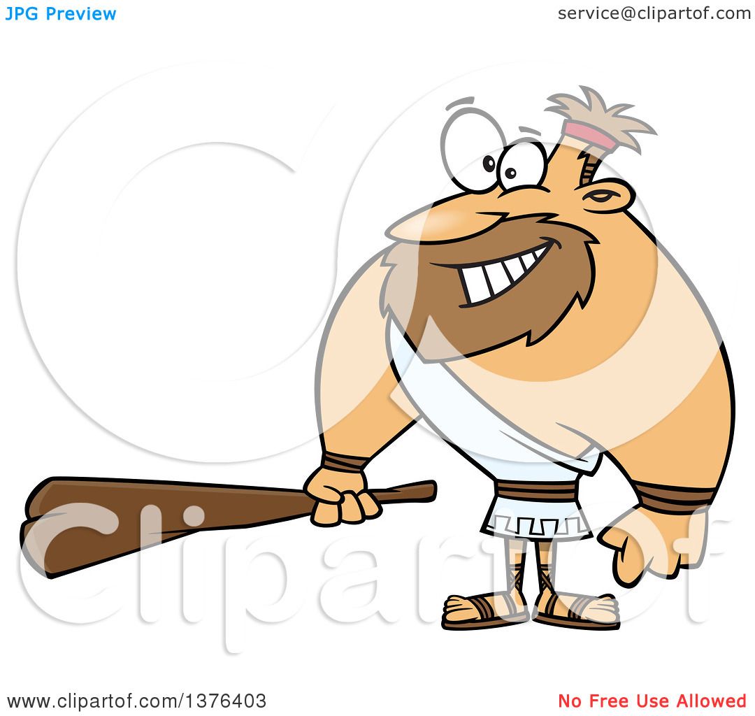 Friendly Caveman Cartoon Character Holding a Club - Clipart Illustration