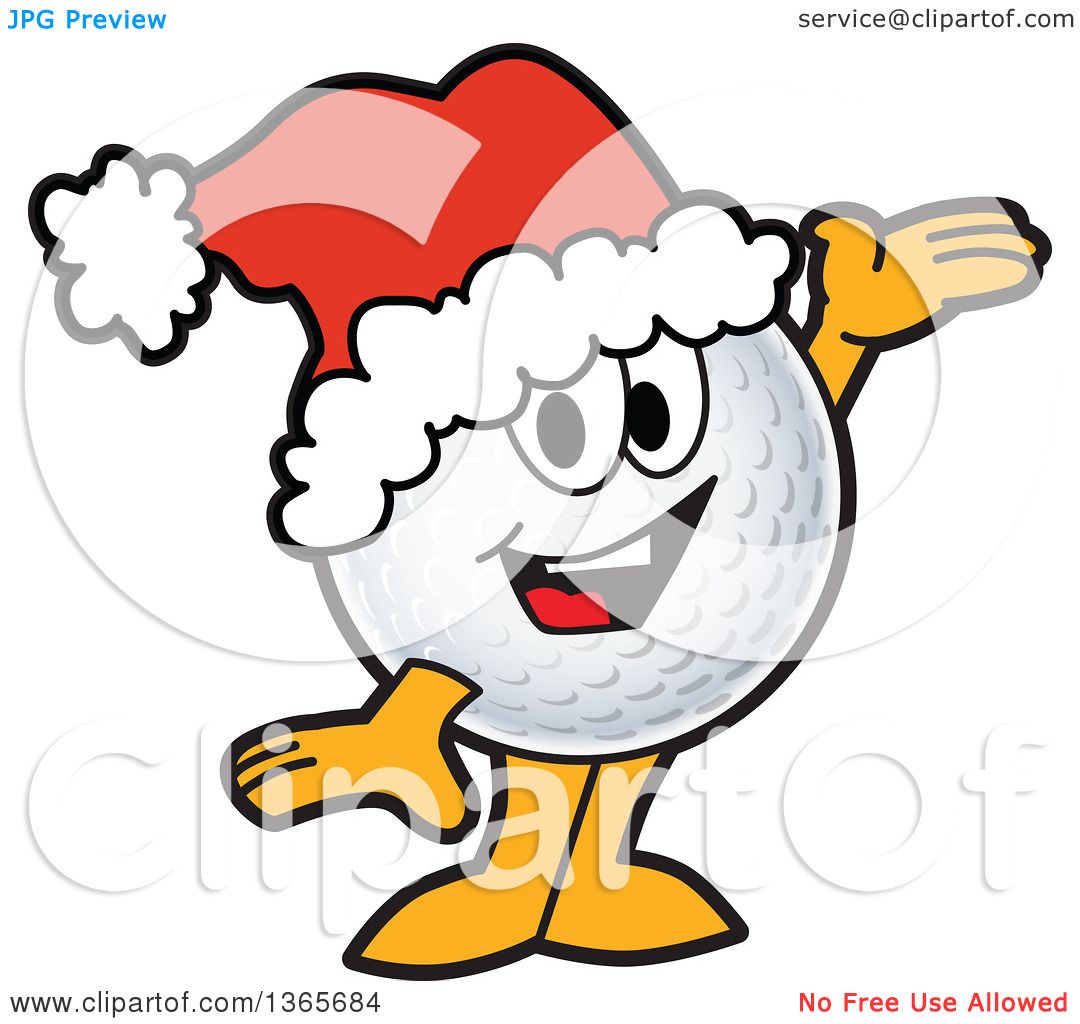 Festive Golf Ball Cartoon - Holiday-Themed Sports Clipart