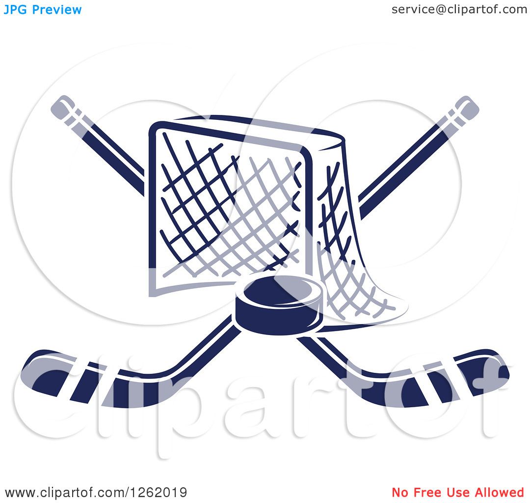 Hockey Equipment Illustration - Net, Sticks, and Puck Clipart