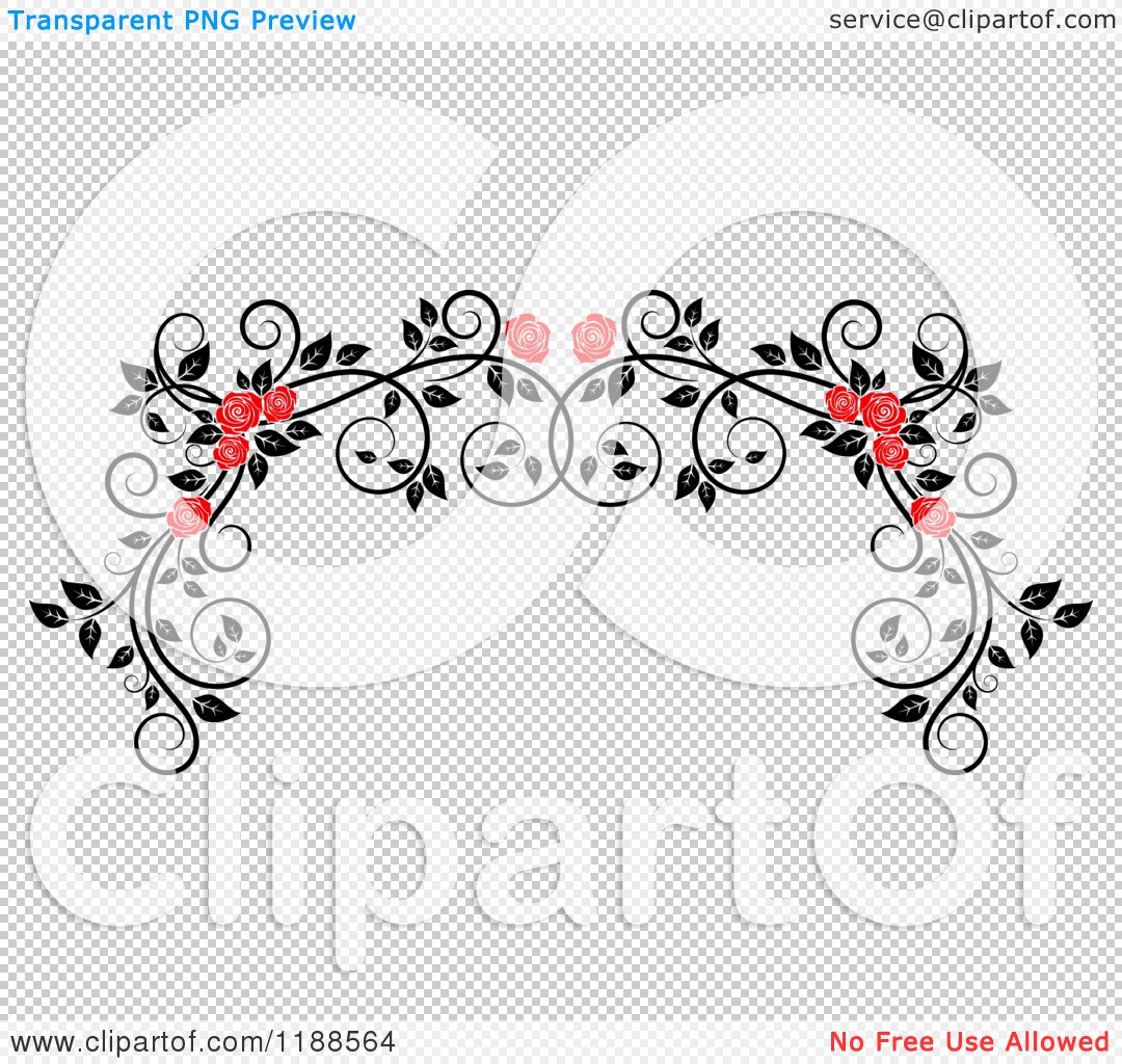 Decorative infinity symbol with black vine swirls, red and pink roses, and gray leaves on transparent background.