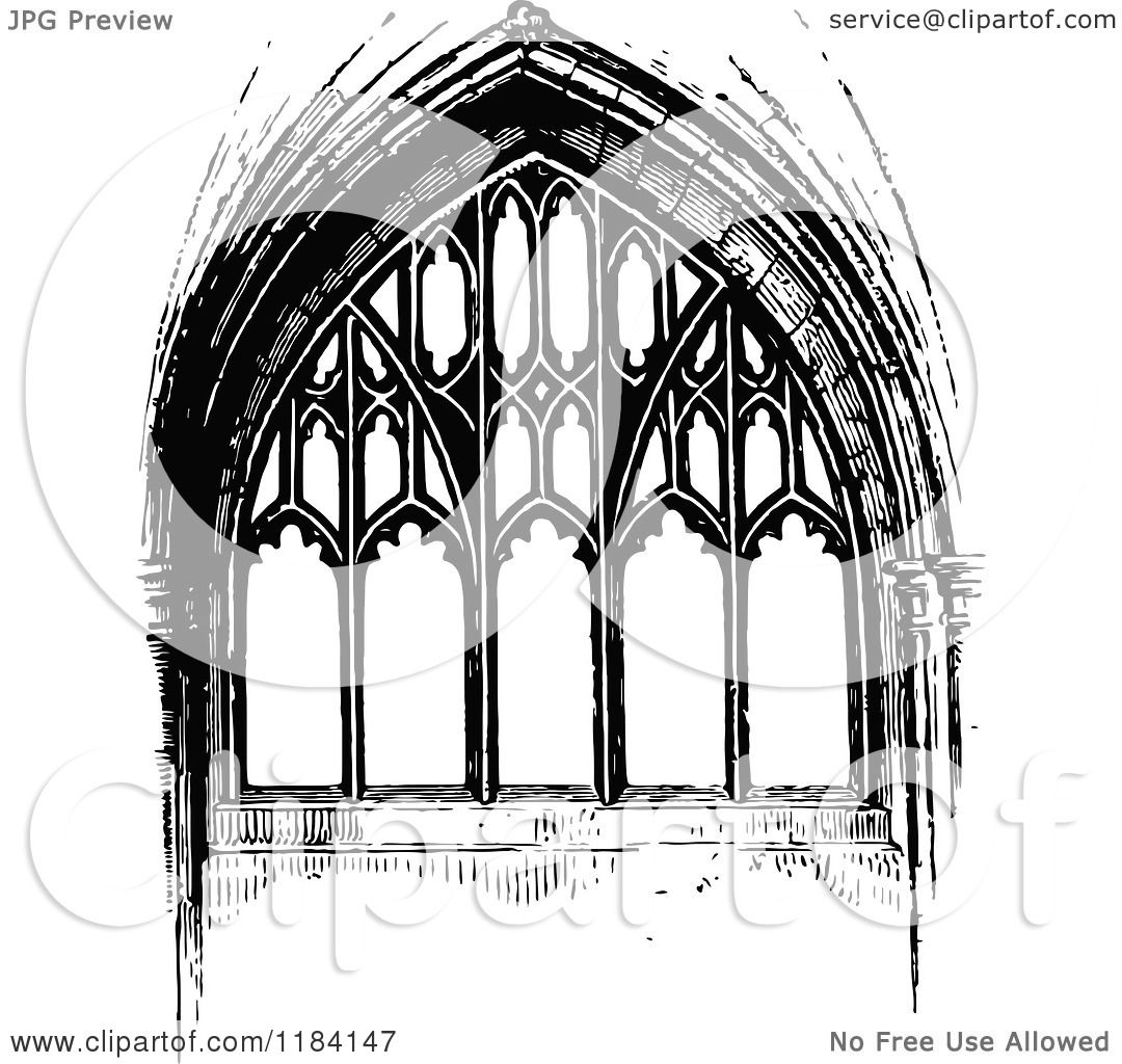 Gothic Window Illustration - Vintage Woodcut Style Clipart