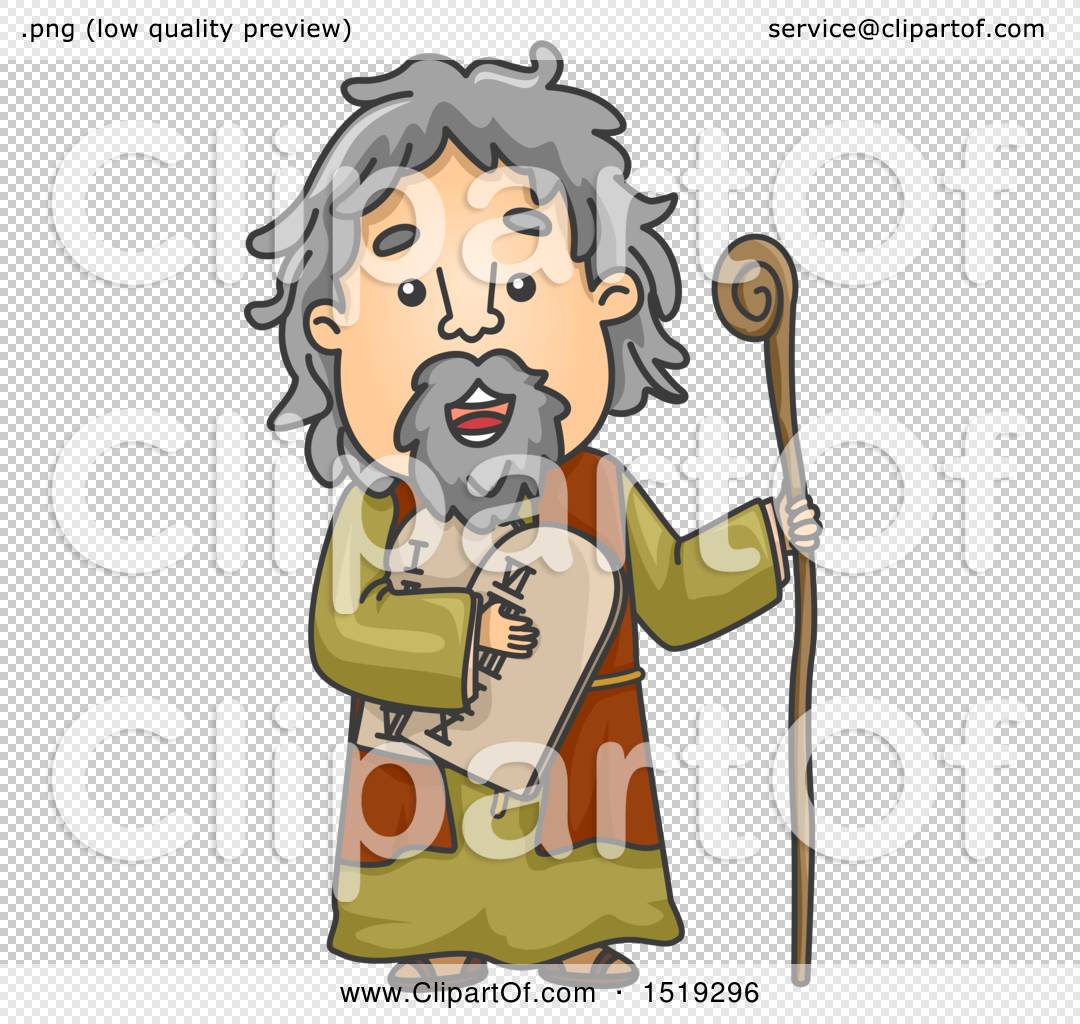 Cartoon prophet with gray hair and beard, holding a scroll and staff, wearing ancient robes.