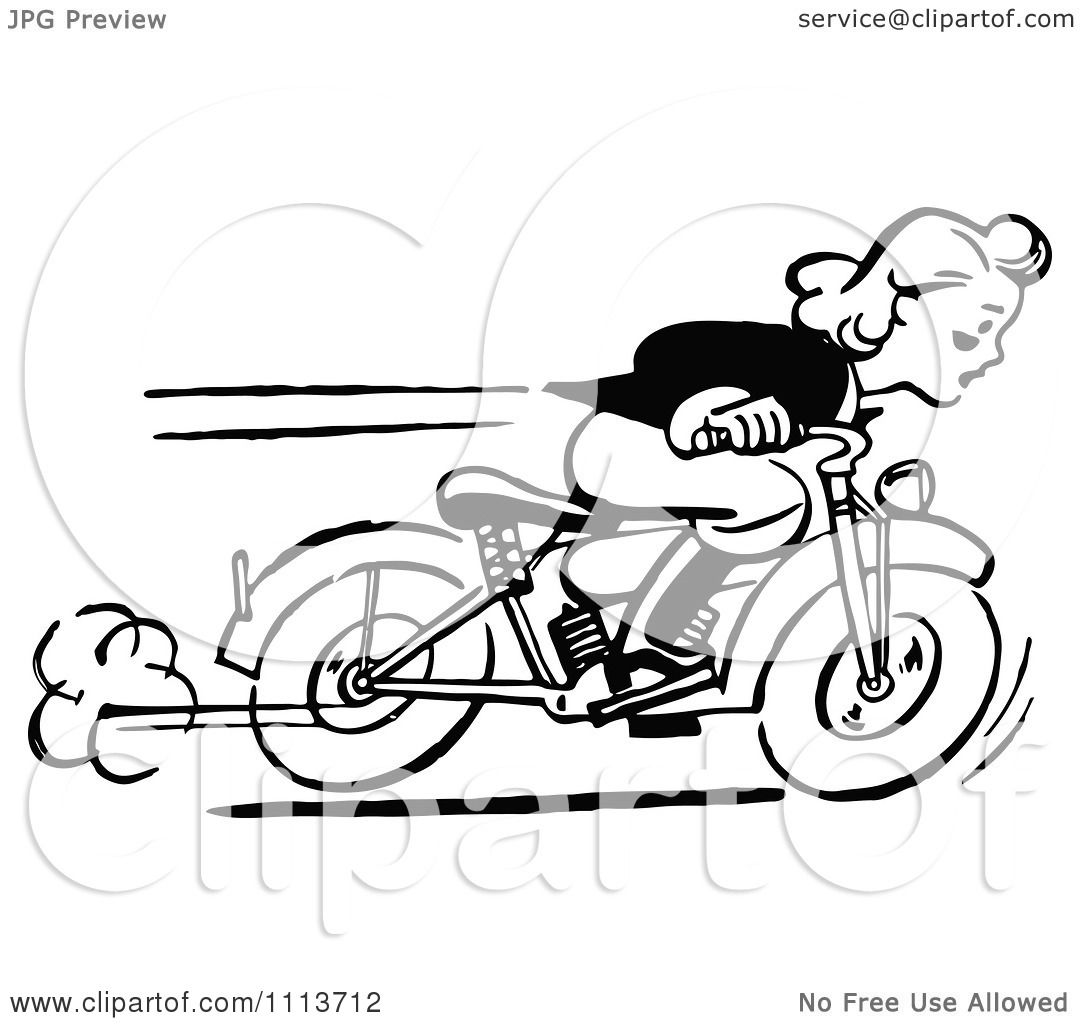 Vintage Motorcycle Rider Clipart - Retro Woman on Bike Illustration