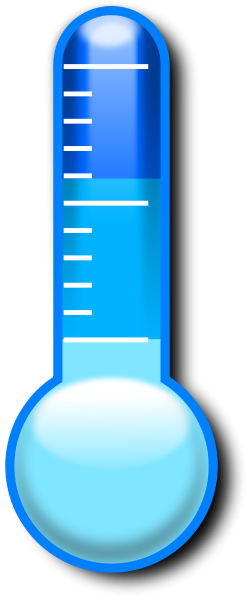 Blue digital-style thermometer showing mid-range temperature with clear scale markings.