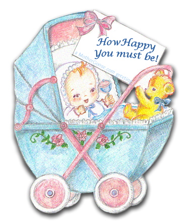 Baby Shower Card Illustration - Vintage Pram with Newborn & Teddy Bear