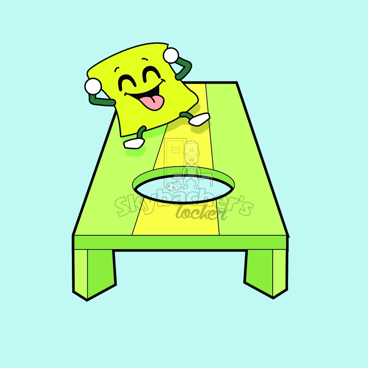 Skybacher’s Locker - Fun Cartoon Character on Green Table Illustration