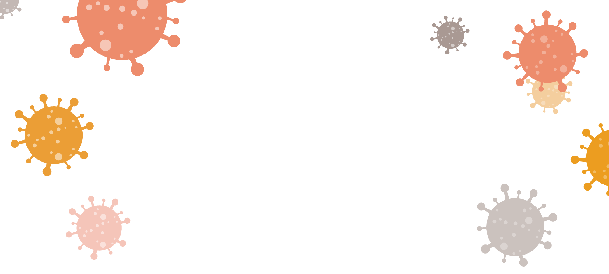 Colorful stylized coronavirus particles floating on a black background, representing viral infection or pandemic awareness.