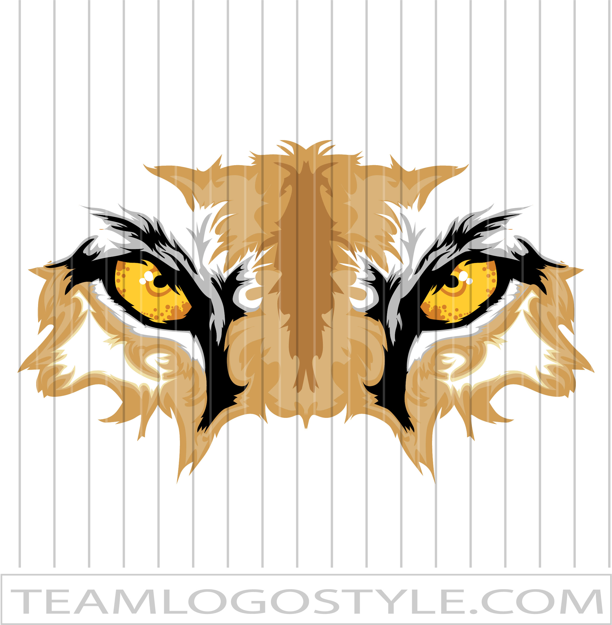 Fierce tiger eyes logo with golden irises, black pupils, and stylized fur on striped background.