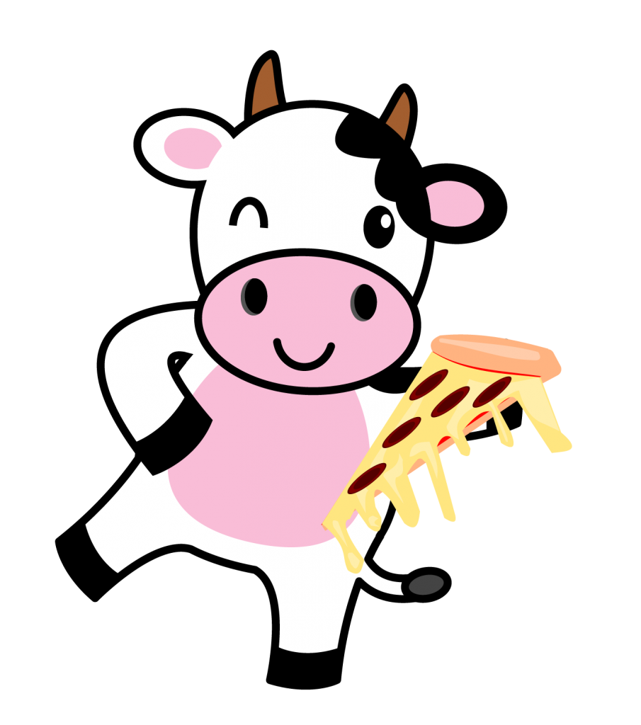 Fun Cow with Pizza - Cute Illustration for Kids’ Content or Food Branding
