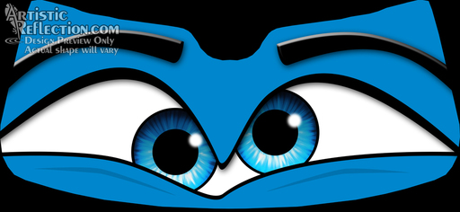 Blue cartoon eyes with expressive eyebrows and glossy irises, stylized for animation or branding.