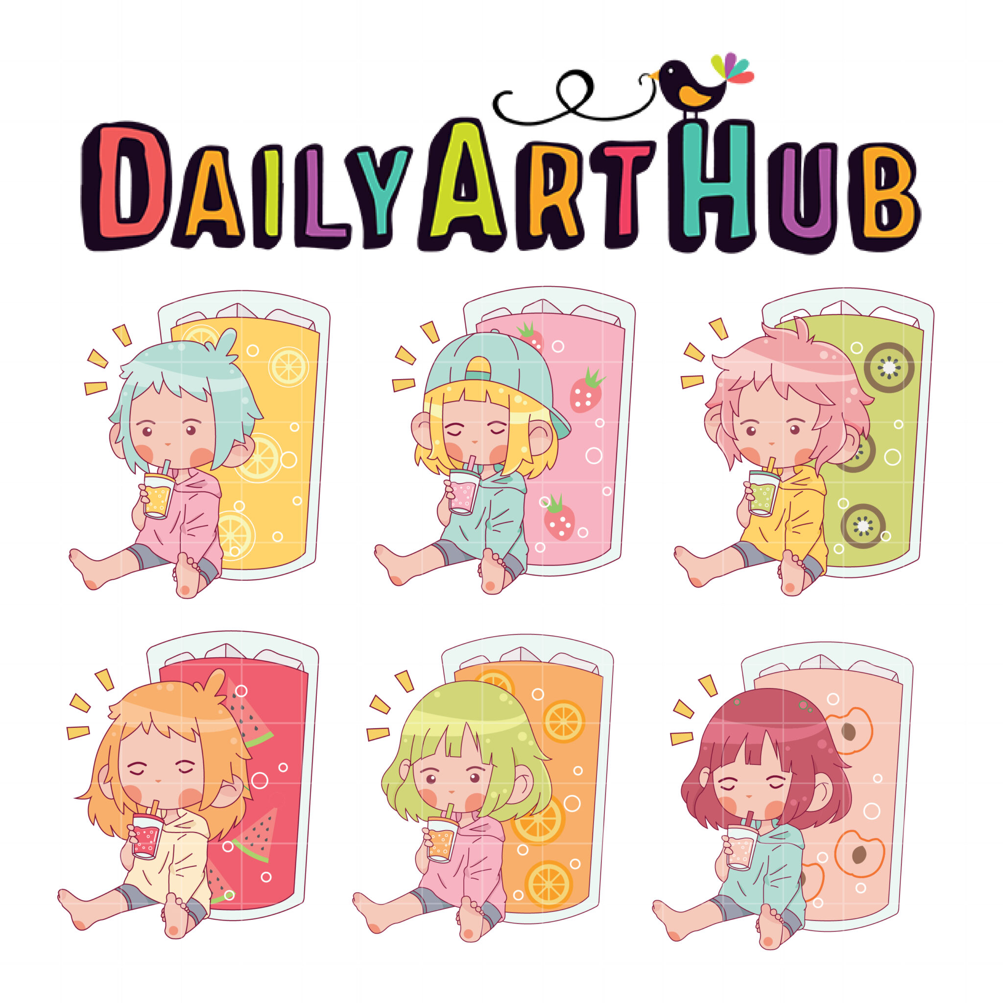 DailyArtHub - Whimsical Kids & Refreshing Drinks Illustration Collection