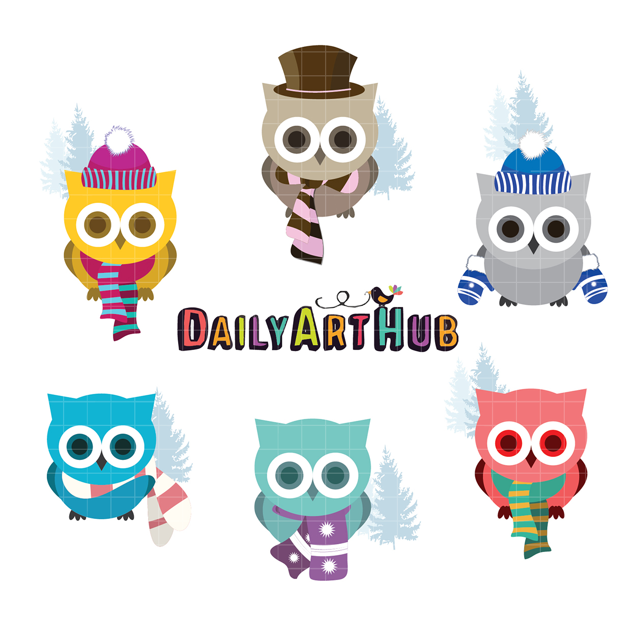 Winter owls clip art set, Holiday owl in blue colors, Cute - Clip Art ...