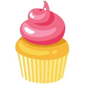 Pink frosted cupcake with golden wrapper and glossy swirl topping