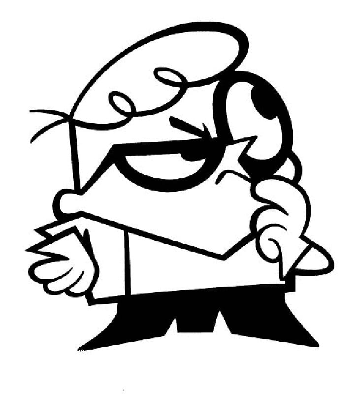 Cartoon character with exaggerated expression, holding a document and pointing, in bold black-and-white line art style.