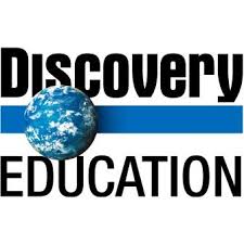 Discovery Education logo featuring bold text, a blue horizontal stripe, and a globe icon centered on the stripe.