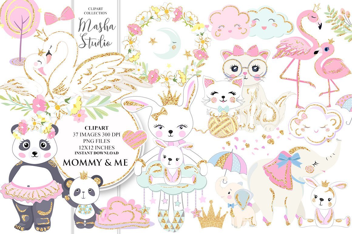 Mommy & Me Clipart Collection - 37 PNGs for Baby Showers, Invitations & Crafts