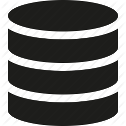Black stacked database icon with diagonal striped background, representing data storage or server infrastructure.