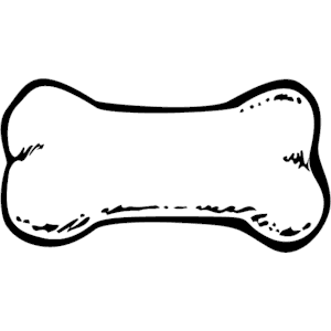 Simple black-and-white line drawing of a classic dog bone shape with textured edges.