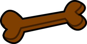 Brown cartoon-style dog bone icon on black background