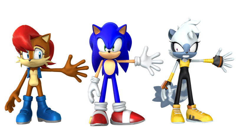 Sonic the Hedgehog Characters - Sally Acorn, Sonic, and Tangle the Lemur