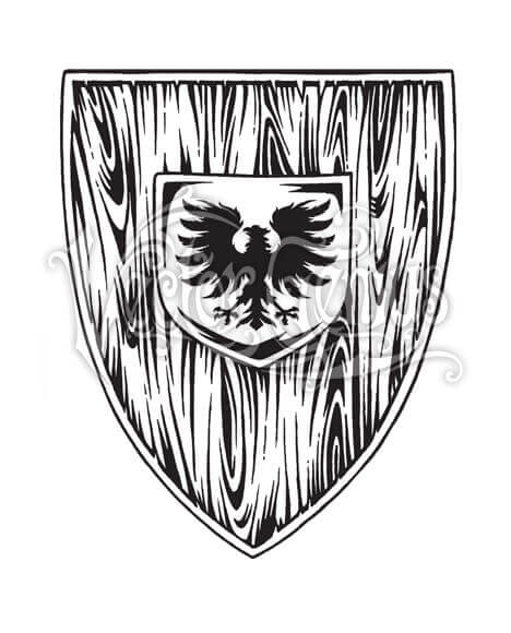 Medieval Wooden Shield with Eagle Crest - Historical Heraldry Illustration