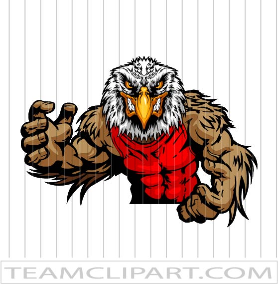 Muscular bald eagle mascot in red tank top giving thumbs-up, cartoon style with fierce expression.