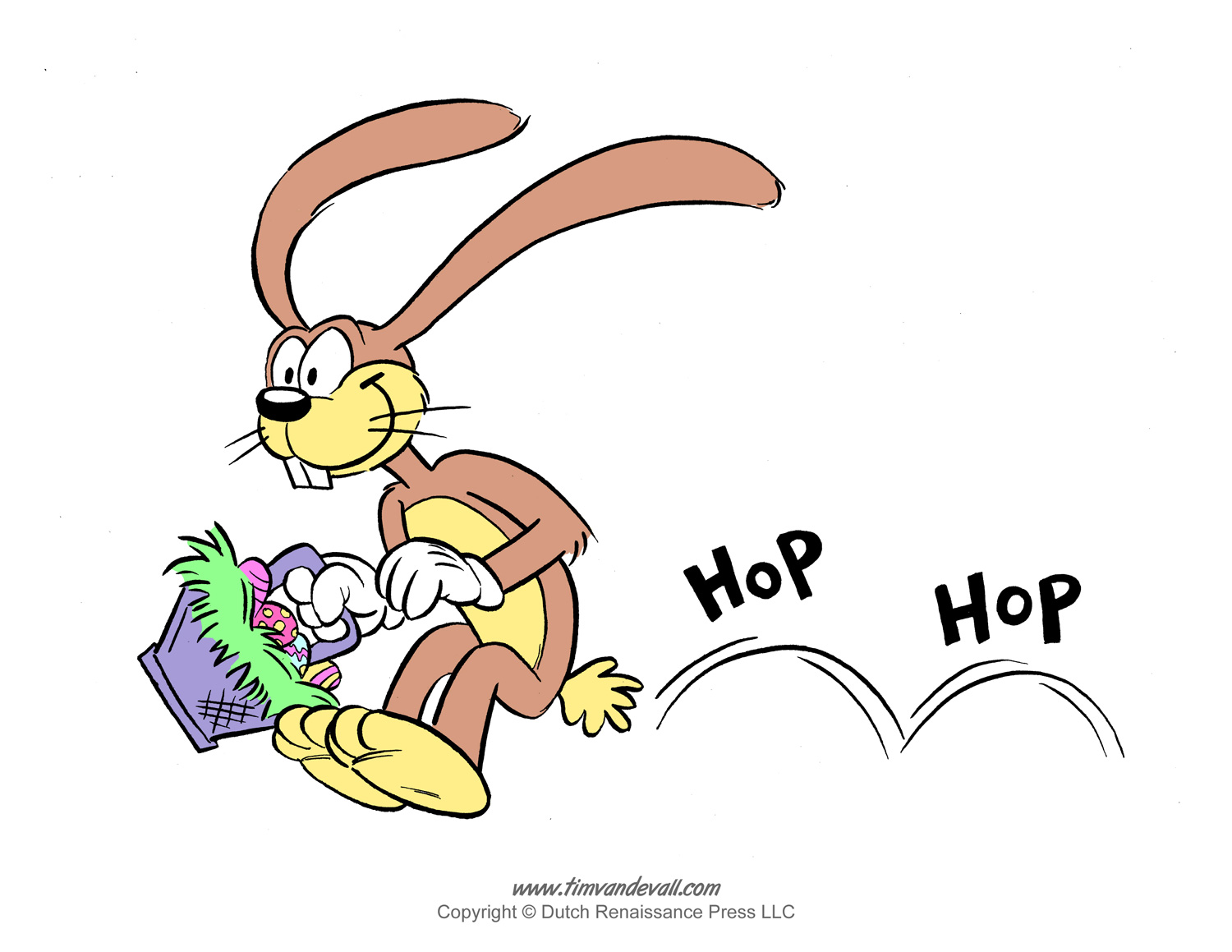 Easter Bunny Hopping with Egg Basket - Fun Cartoon Illustration