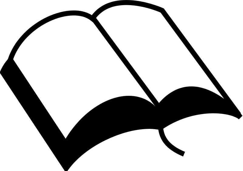 White open book icon on black background, stylized minimalist design.