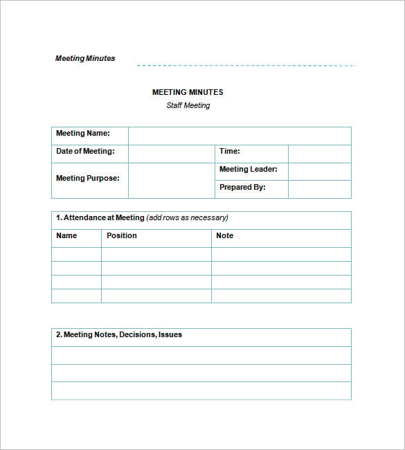 Free Staff Meeting Minutes Template - Download & Editable PDF/Word