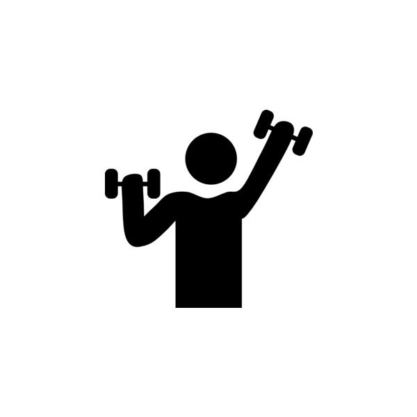 Silhouette of a person lifting dumbbells overhead in a strength training pose.