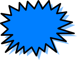 Vibrant blue starburst explosion graphic with jagged edges on transparent background.