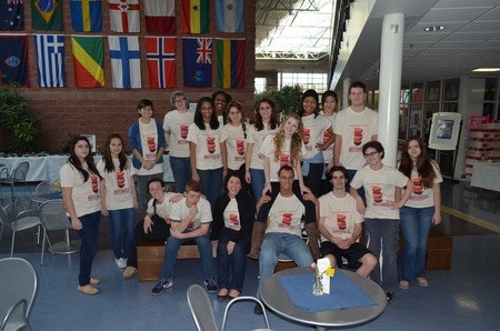 Student Cultural Exchange Group Photo - International Flags Display