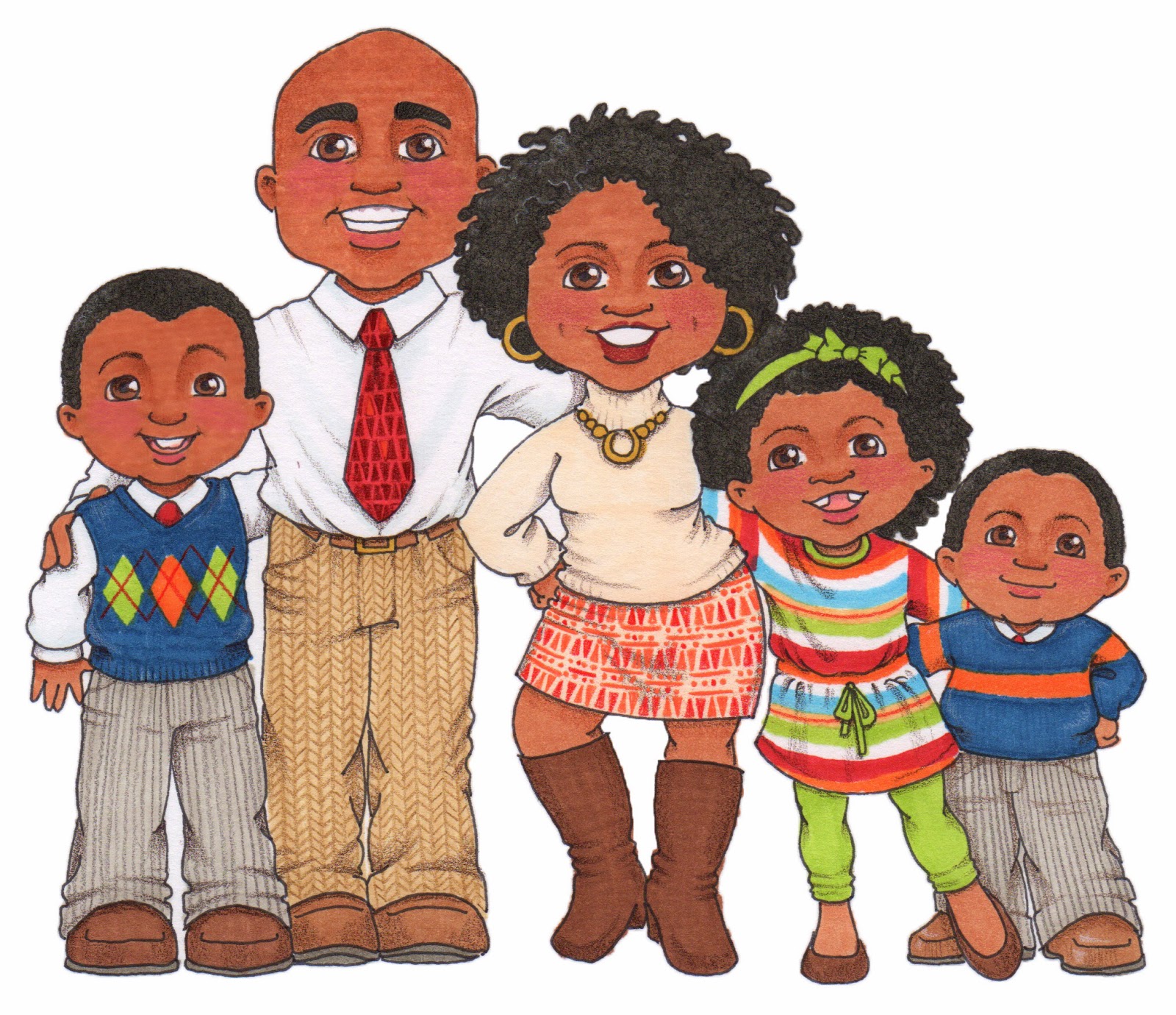 black family of 5 cartoon