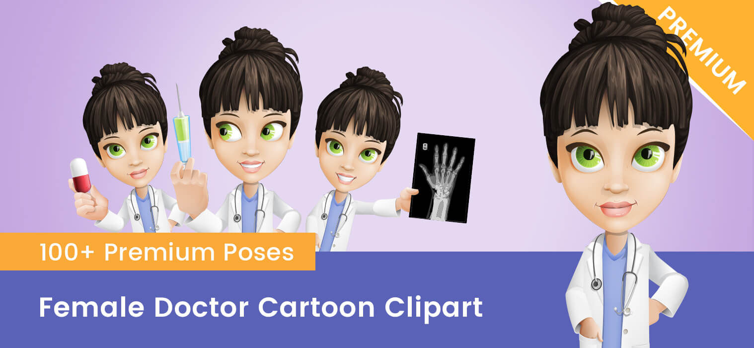 Premium Female Doctor Cartoon Clipart - 100+ Poses for Medical Illustrations