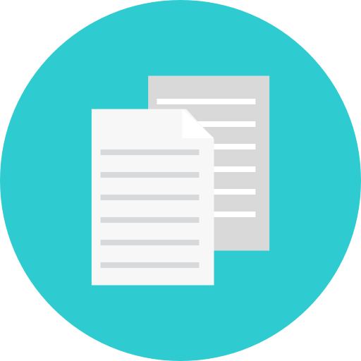 Document icon showing two overlapping pages with text lines, symbolizing files or reports.