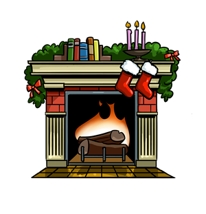 Cozy Christmas Fireplace Illustration - Holiday Decor & Warmth