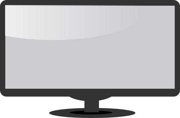 Minimalist flat-screen computer monitor with sleek black frame and stand, blank reflective display.