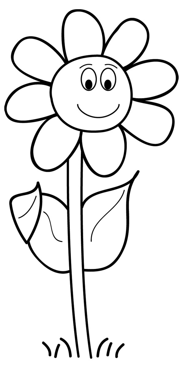 Printable Smiling Flower Coloring Page for Kids | Free Download