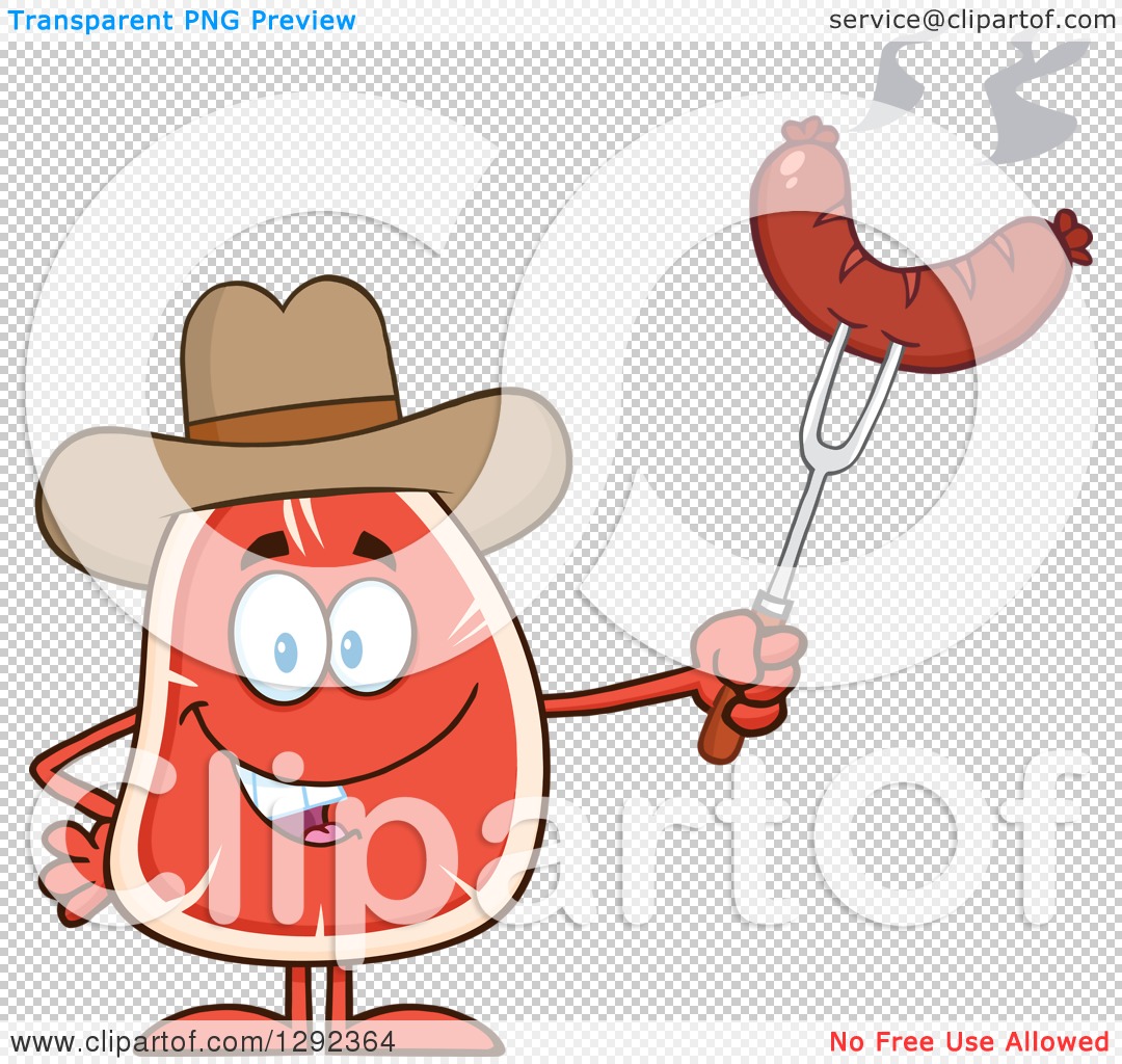 Fun Cartoon Steak Character with Sausage - BBQ & Grilling Clipart